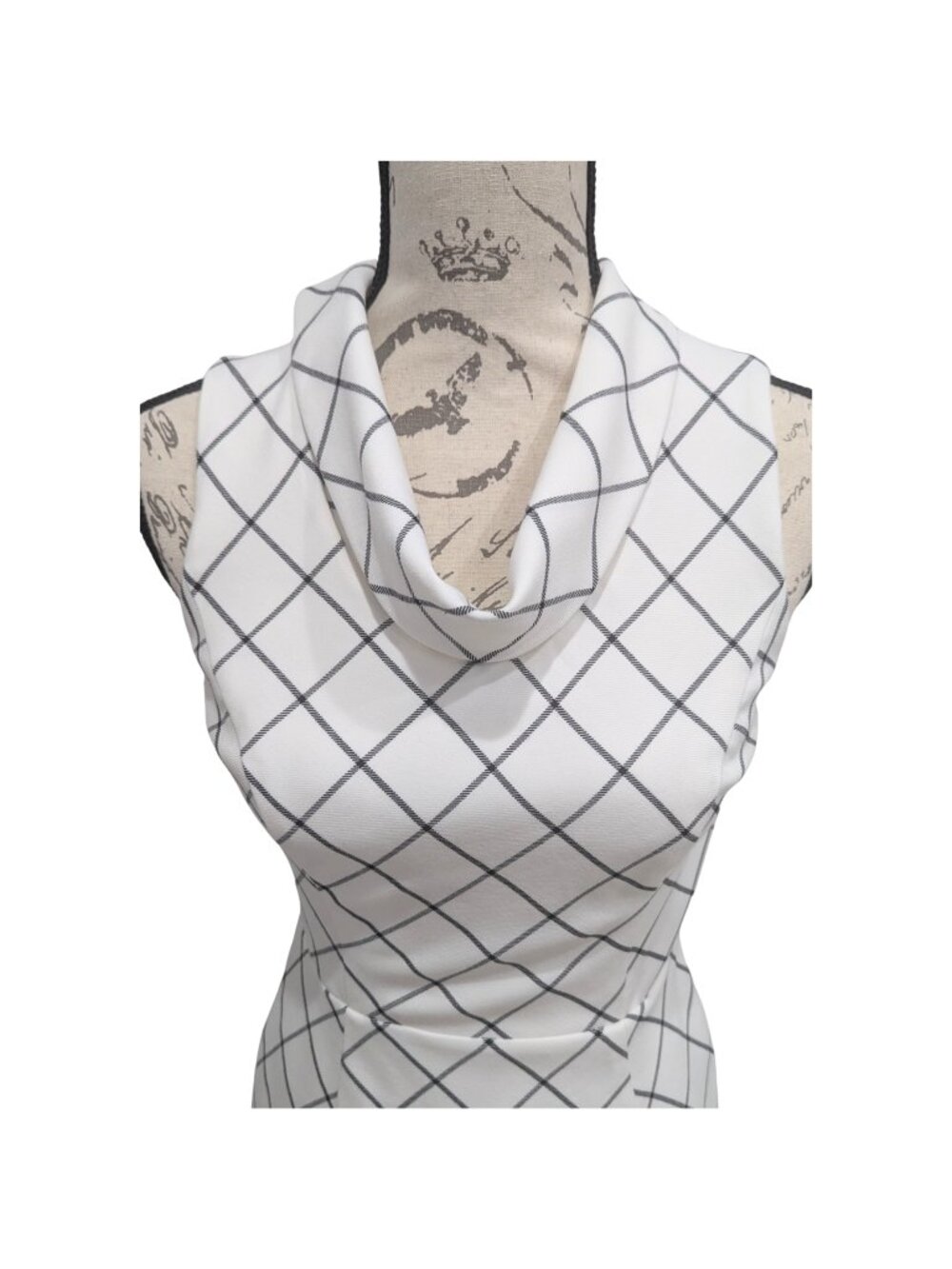 White House Black Market Windowpane Sheath Dress 0 XS Cowl Neck Sleeveless Lined - Picture 7 of 9